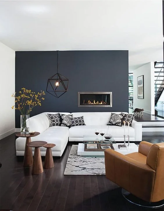 Living room with charcoal gray walls